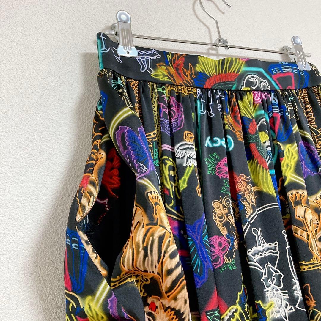 &ellecy　猫　ネオン　ロングスカート　M　アンドエルシー　中華風