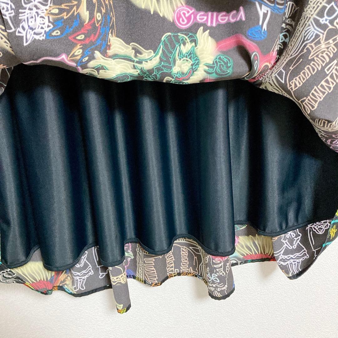 &ellecy　猫　ネオン　ロングスカート　M　アンドエルシー　中華風