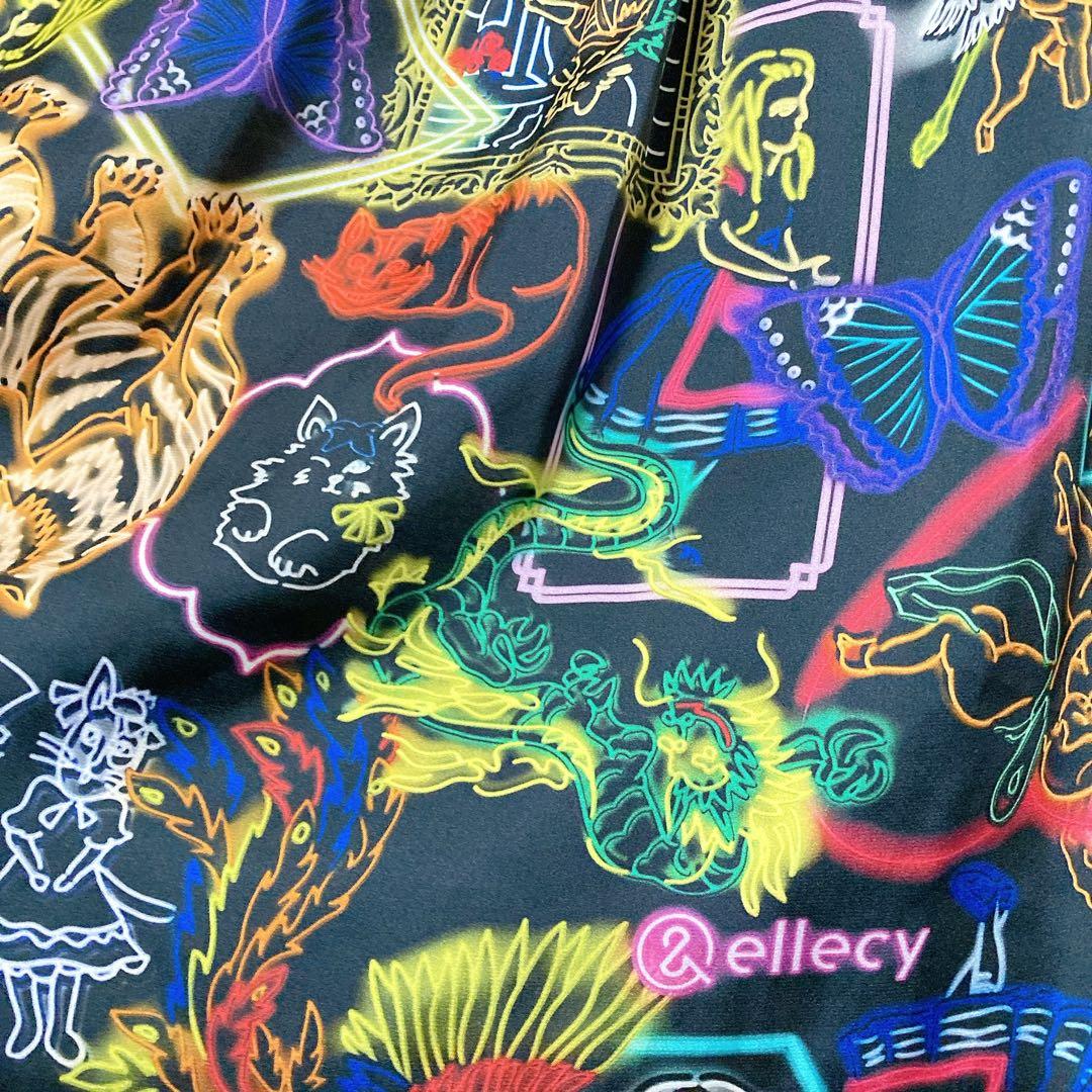 &ellecy　猫　ネオン　ロングスカート　M　アンドエルシー　中華風