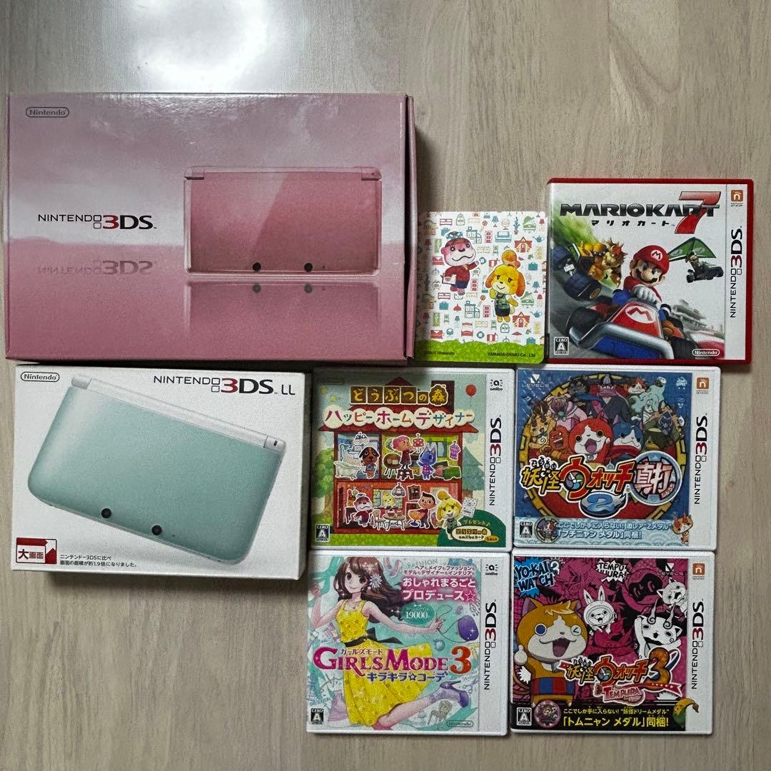 3DSミスティピンク 3DSLLミントグリーン カセット5本セット