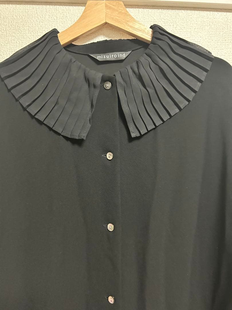 mizuiro ind 黒 プリーツ襟 ロングワンピース