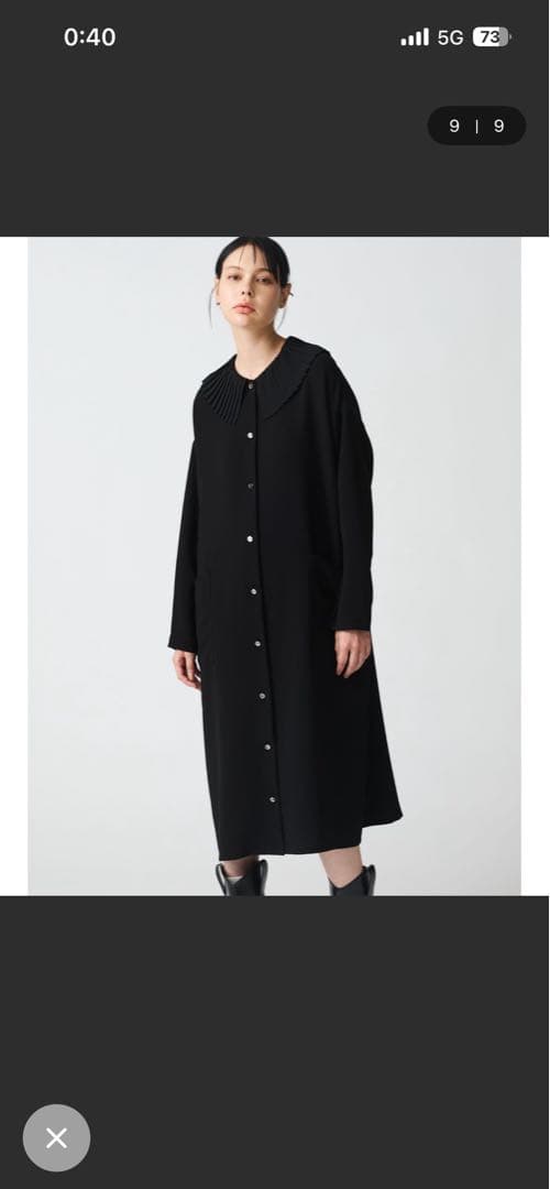 mizuiro ind 黒 プリーツ襟 ロングワンピース