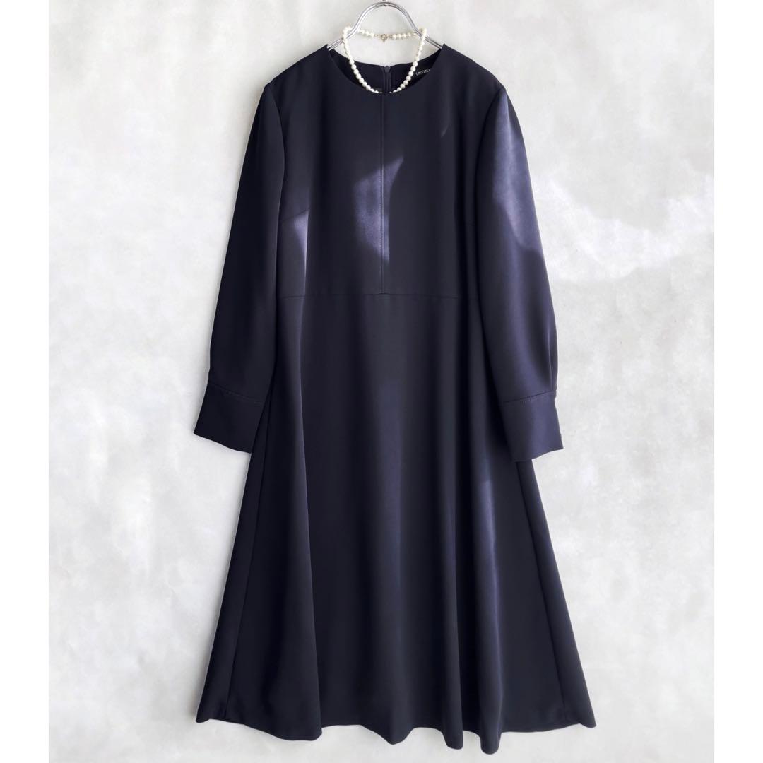 美品✨アンタイトル　LLサイズ 4 ジョーゼット　膝下ワンピース　紺 洗える