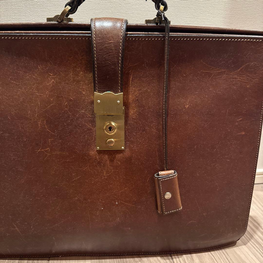 万双 ブライドル 細マチダレス ブラウン　レザー ビジネスバッグ ロック付
