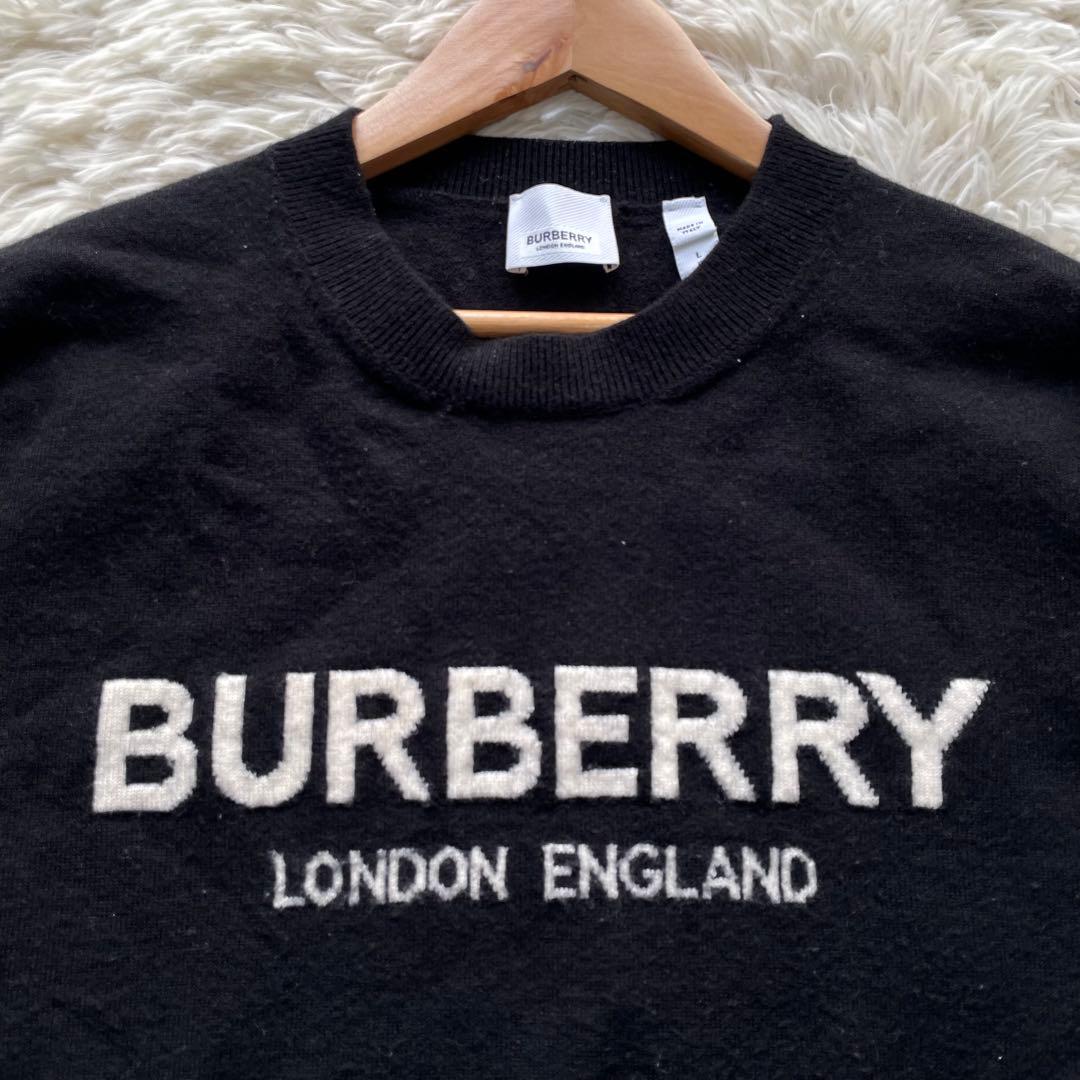 美品✨バーバリー　ニット　セーター　ストレッチ　現行タグ　ロゴ　黒　L