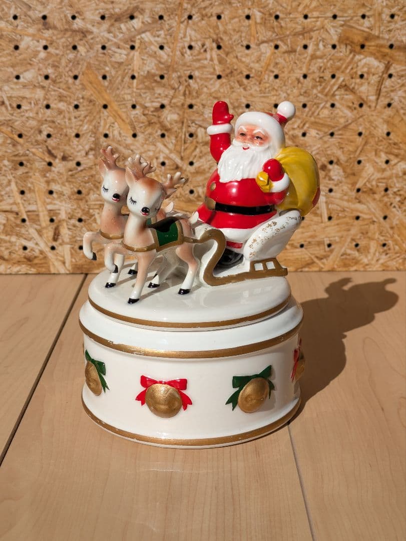 レア！　ヴィンテージ レフトン サンタ&トナカイ クリスマス 蓋付きキャンディ皿