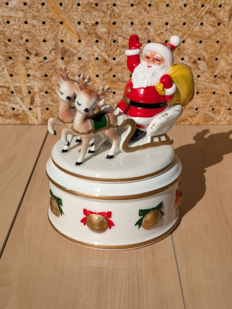 レア！　ヴィンテージ レフトン サンタ&トナカイ クリスマス 蓋付きキャンディ皿