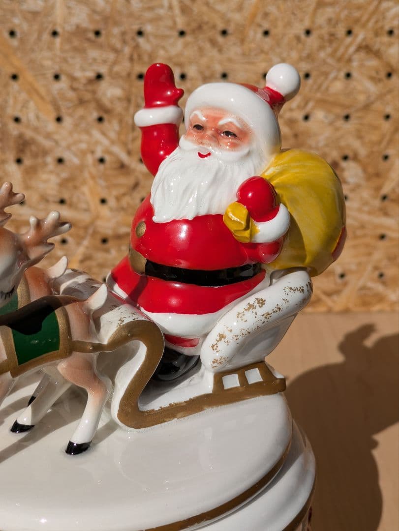 レア！　ヴィンテージ レフトン サンタ&トナカイ クリスマス 蓋付きキャンディ皿