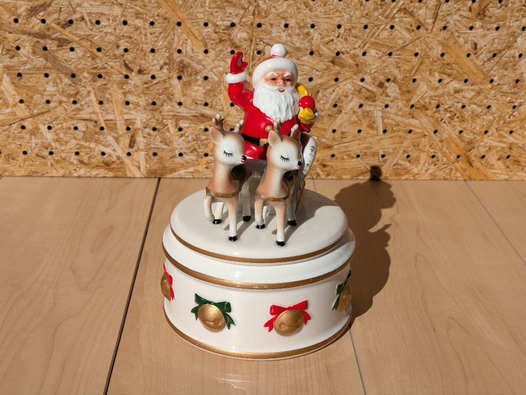 レア！　ヴィンテージ レフトン サンタ&トナカイ クリスマス 蓋付きキャンディ皿