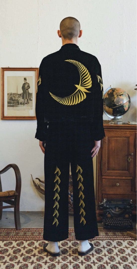 ジャケット・アウター Urig EMB VELVET CHINA JACKET [BLACK]