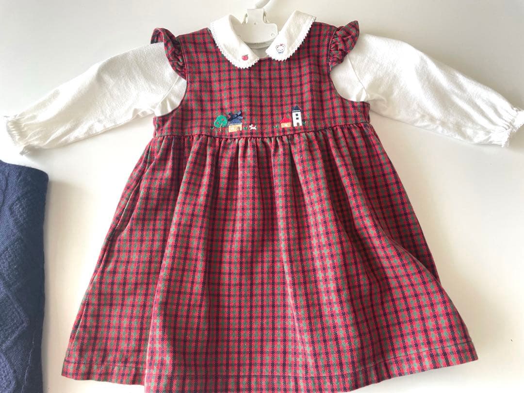 ファミリア　ブラウス•ワンピース•カーディガン　3点セット　赤色　　90-100