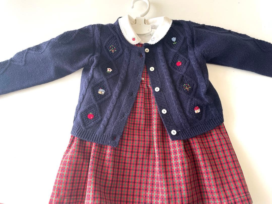 ファミリア　ブラウス•ワンピース•カーディガン　3点セット　赤色　　90-100