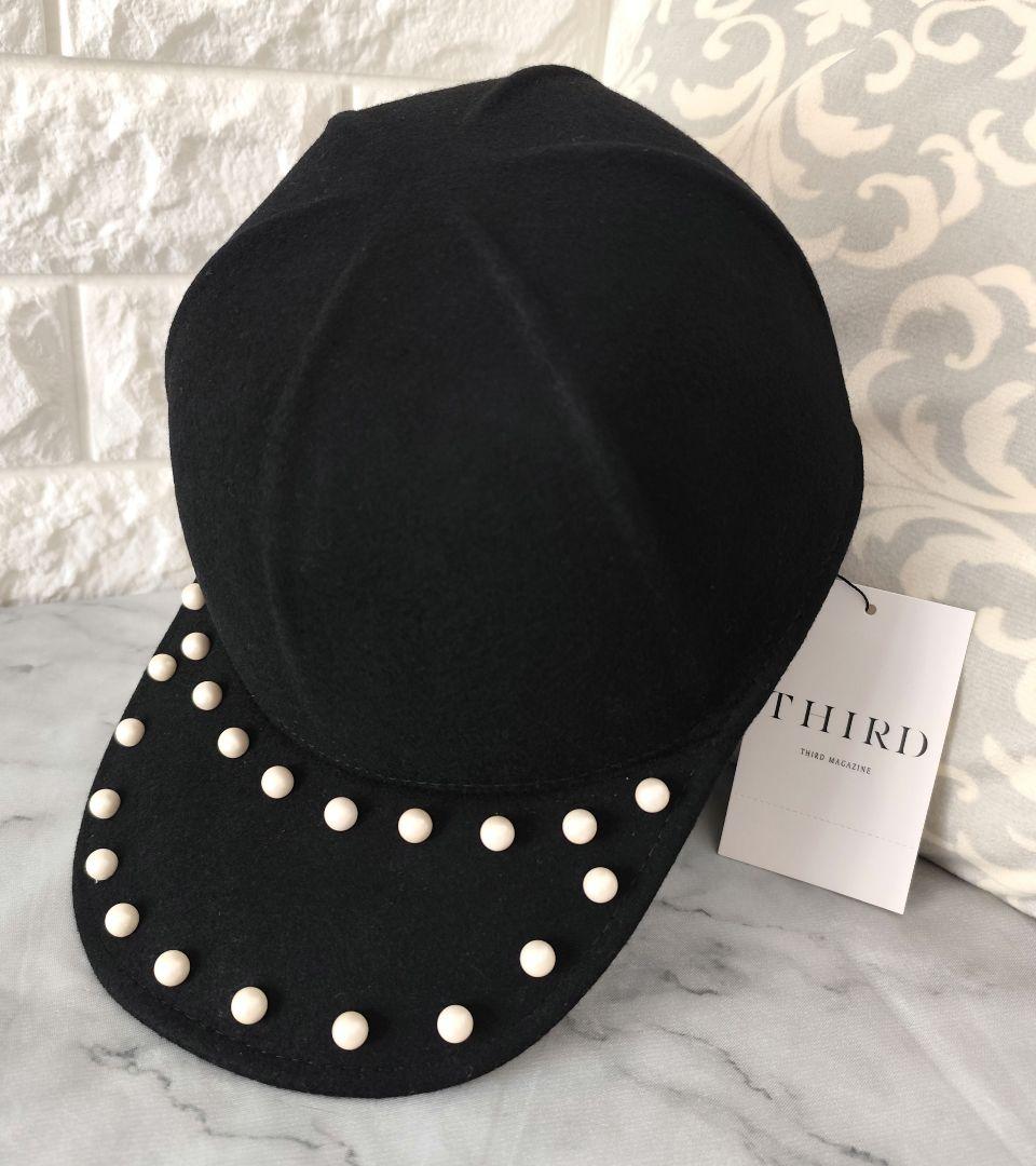 新作 新品 サードマガジン✨パール フェルト キャップ ブラック 黒 冬素材