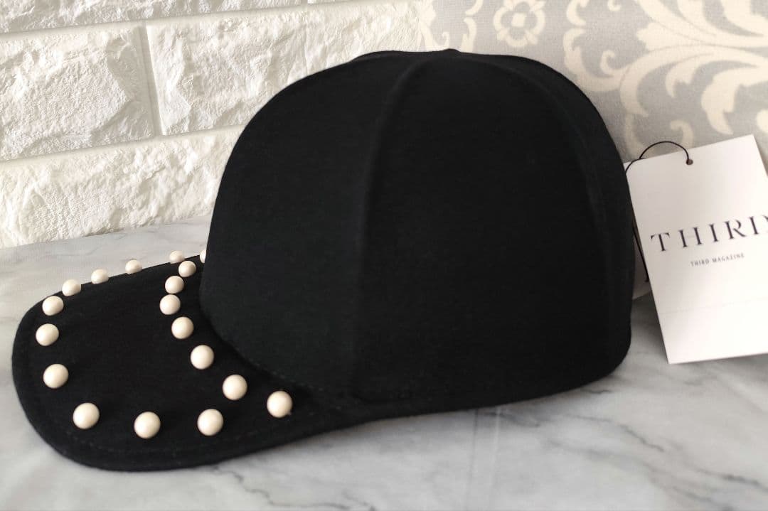 新作 新品 サードマガジン✨パール フェルト キャップ ブラック 黒 冬素材
