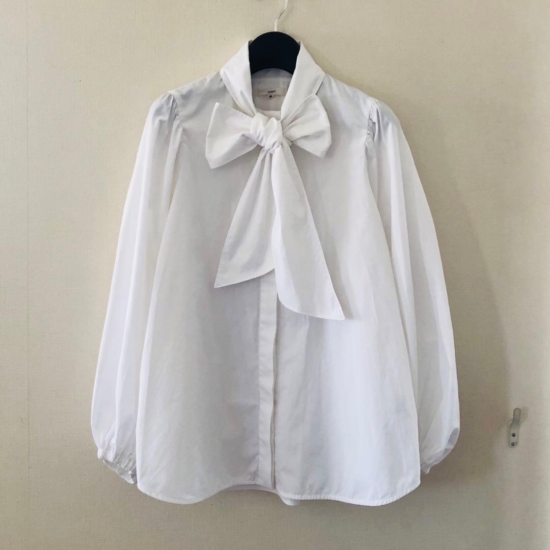 Yori◆ ビッグリボン パフスリーブ バルーン袖シャツ ブラウス 日本製 36