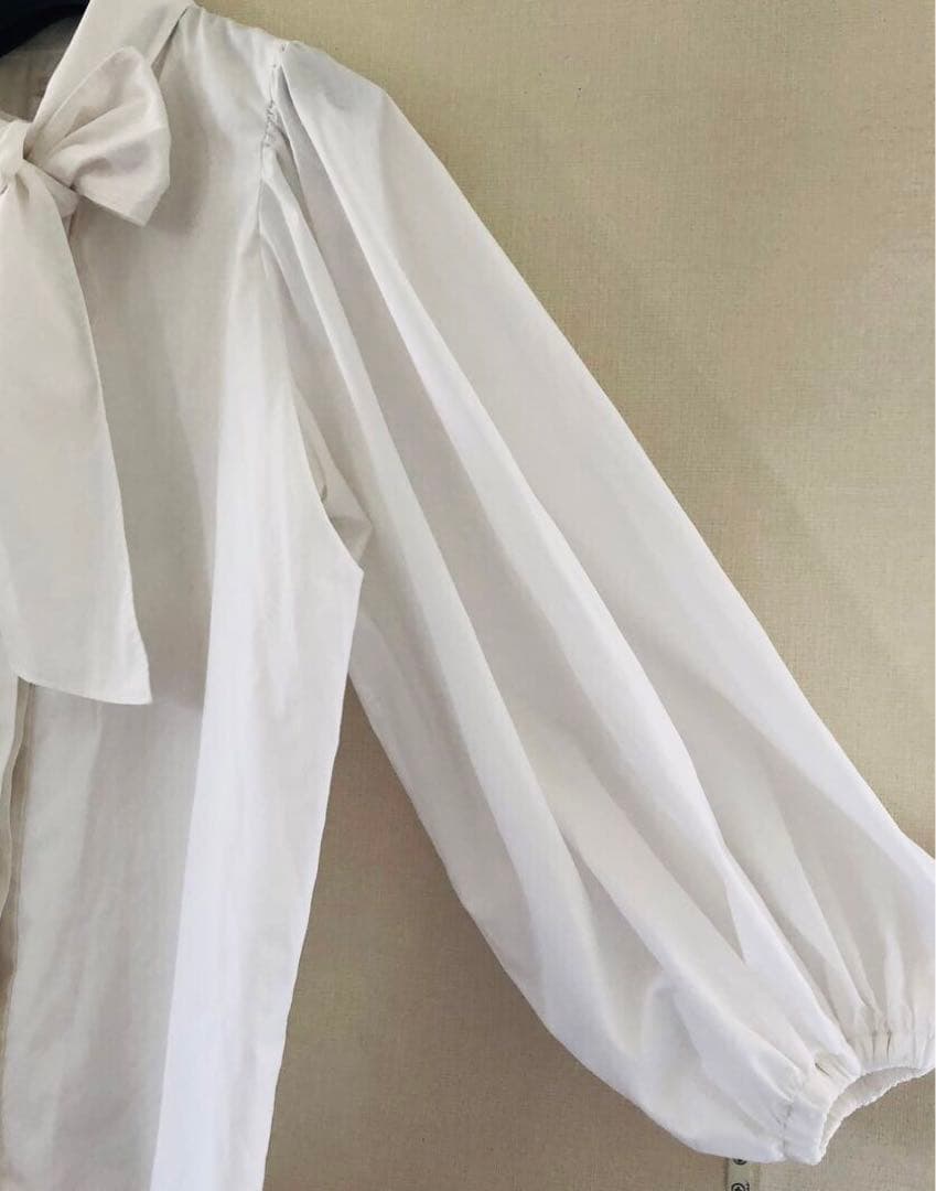 Yori◆ ビッグリボン パフスリーブ バルーン袖シャツ ブラウス 日本製 36