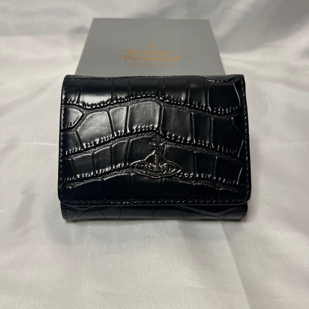 新品 Vivienne Westwood ブラック クロコダイル柄 三つ折り財布
