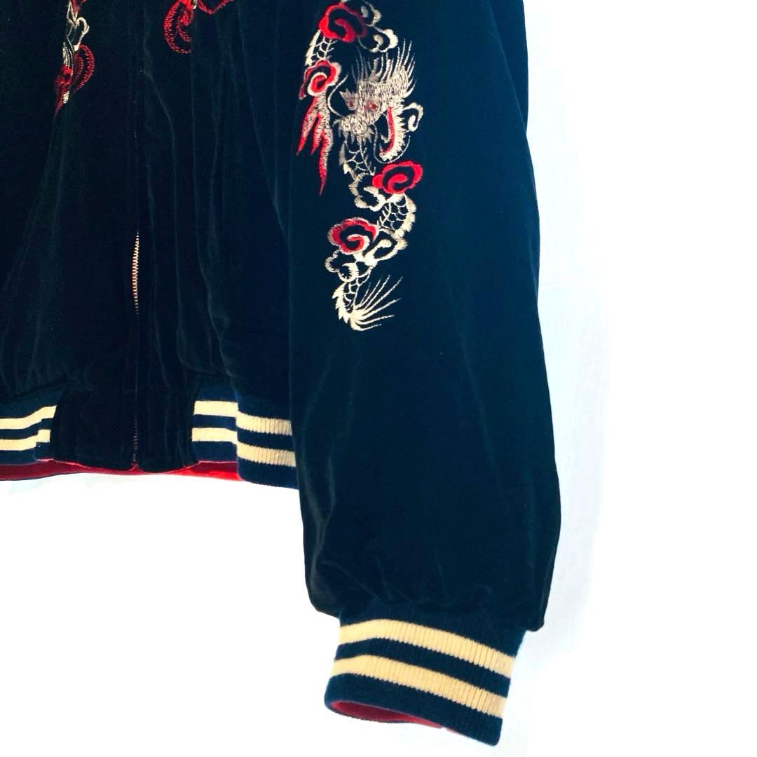 リバーシブル スカジャン ベロア×サテン 龍 刺繍 星条旗 90s Mサイズ