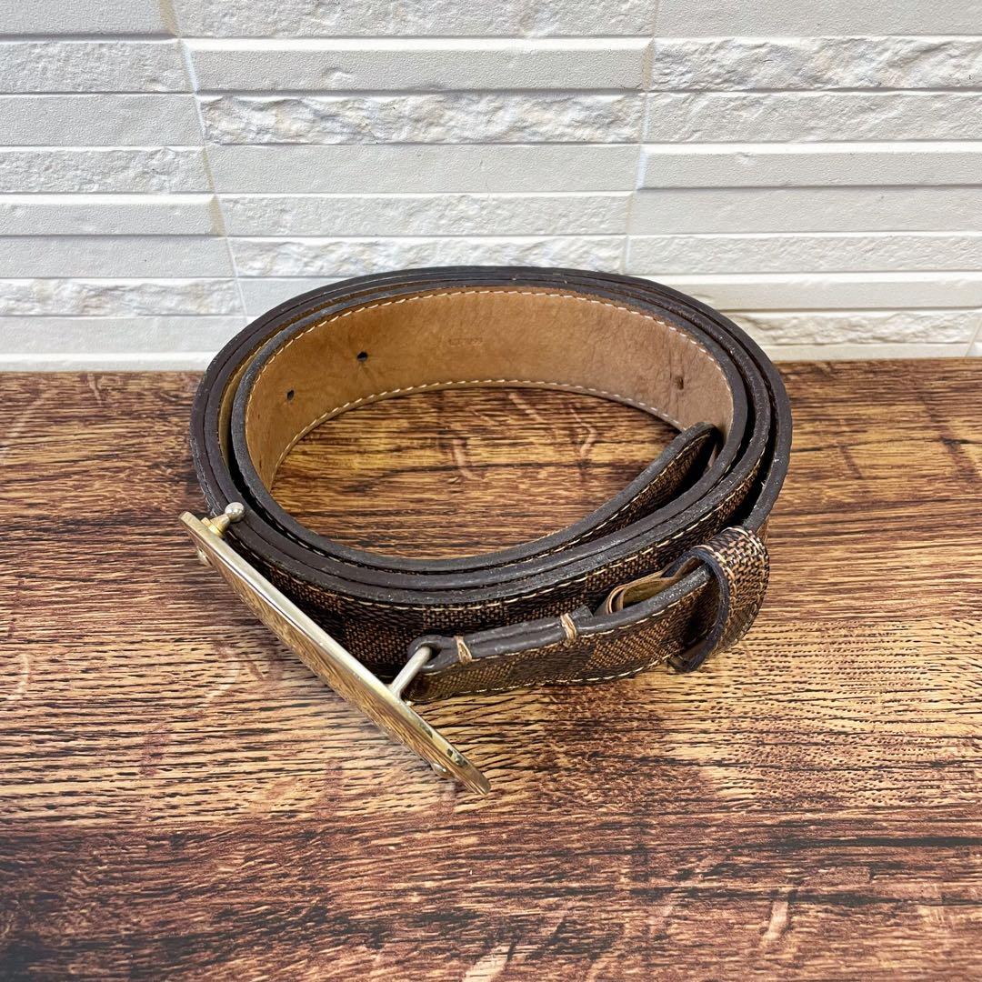 ルイヴィトン ダミエ レザー ゴールド金具 バックル ベルト ブラウン 茶色