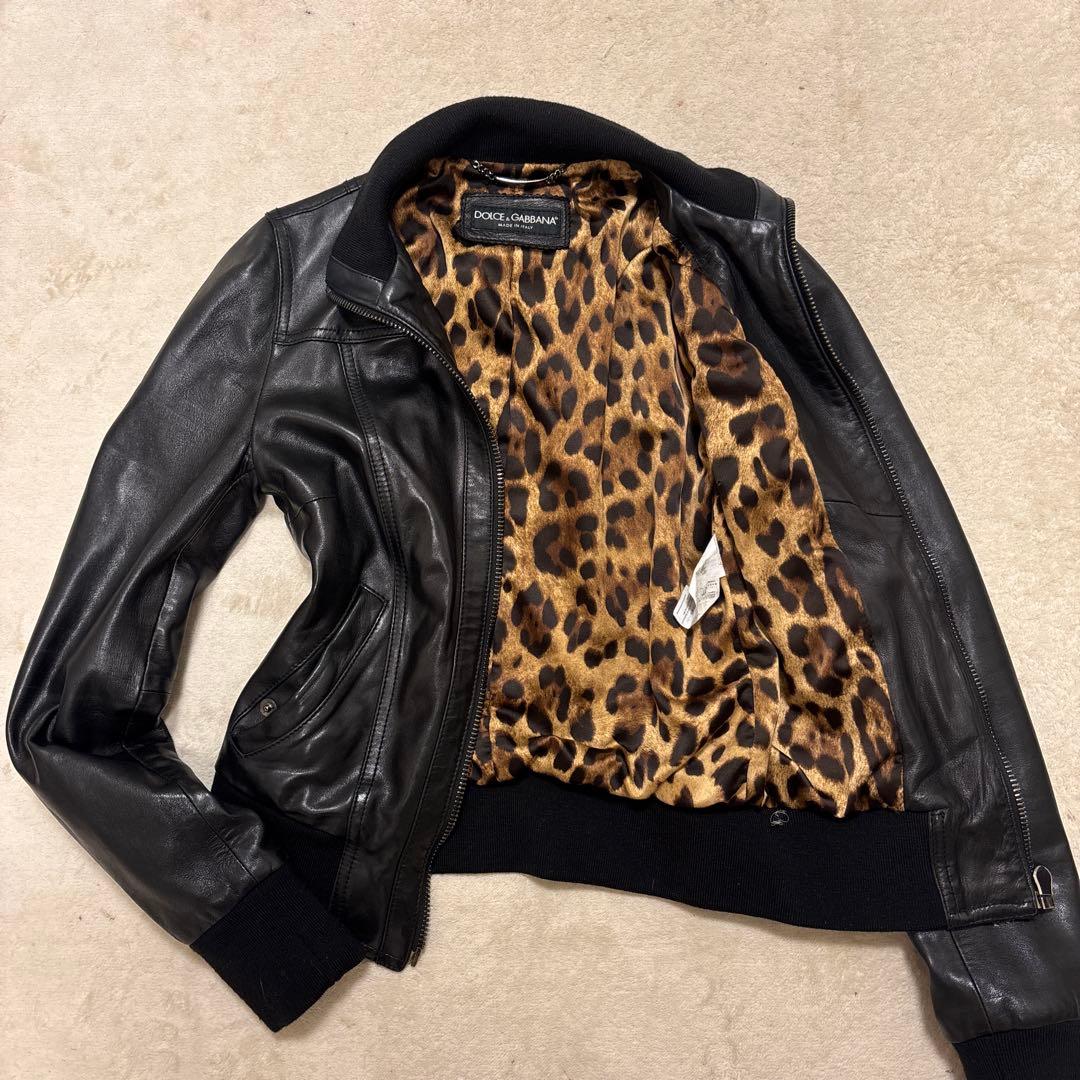 激レア⭐️dolce&gabbana ラムレザー シングルライダース　レオパード