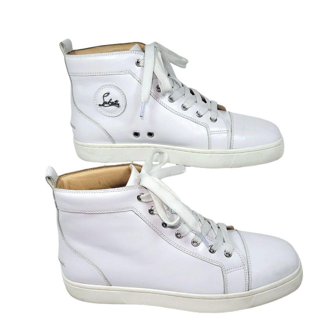 【美品】クリスチャン・ルブタン　約25.5㌢　レザー　ハイカットスニーカー　白