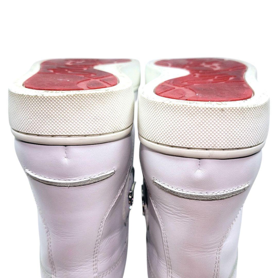 【美品】クリスチャン・ルブタン　約25.5㌢　レザー　ハイカットスニーカー　白