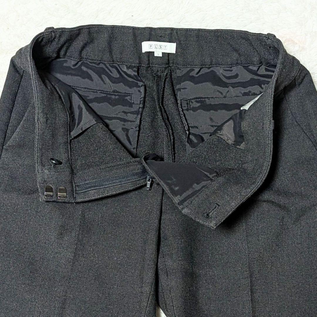 プラステ ウォームリザーブパンツスーツ ノーカラー 通勤 チャコールグレー L