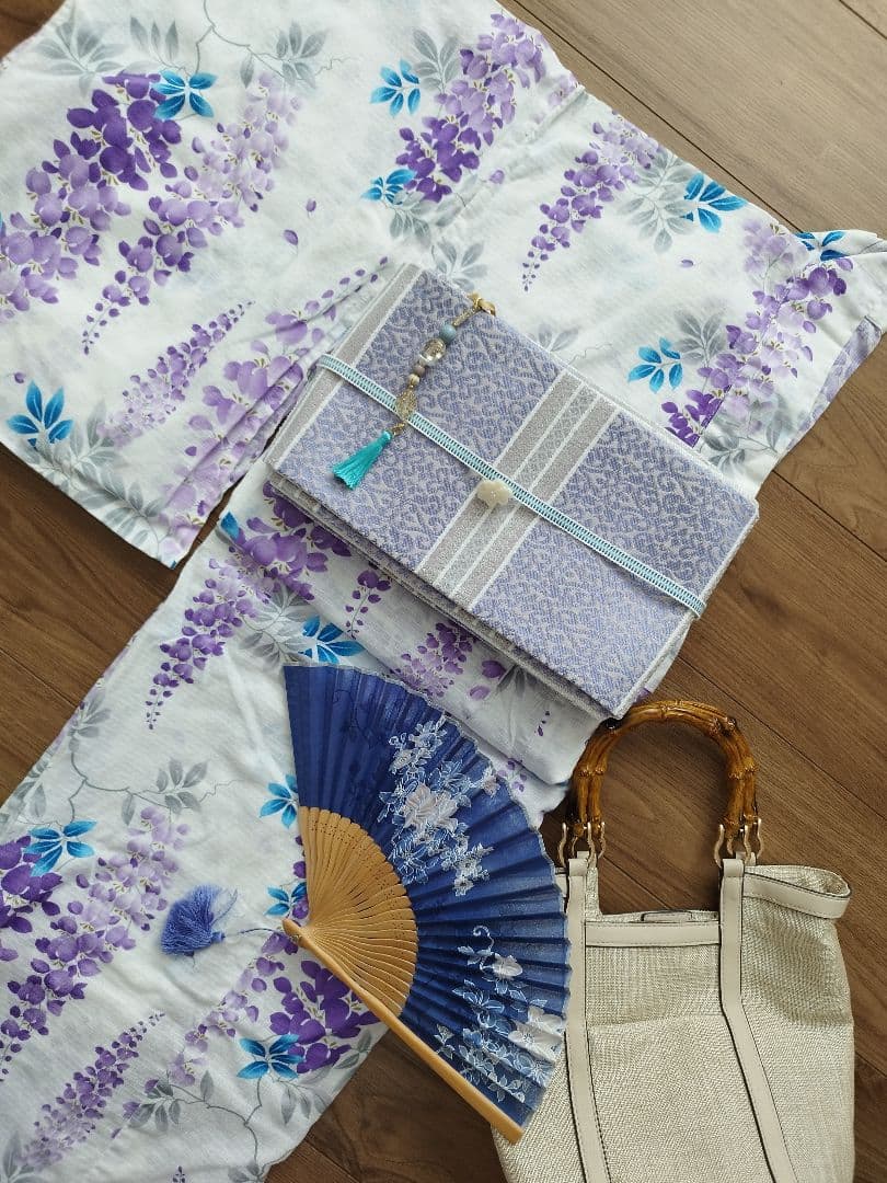 【美品】人気の藤柄！ 浴衣 綿紅梅