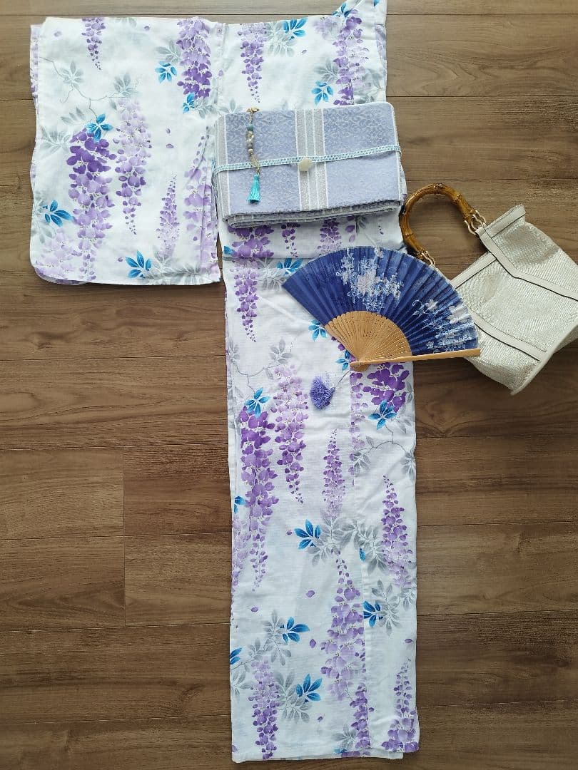 【美品】人気の藤柄！ 浴衣 綿紅梅