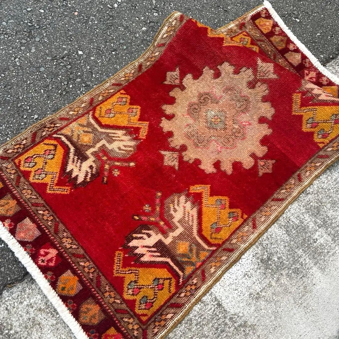 107cmx52cm年代トルコ絨毯手織り絨毯ヴィンテージラグ