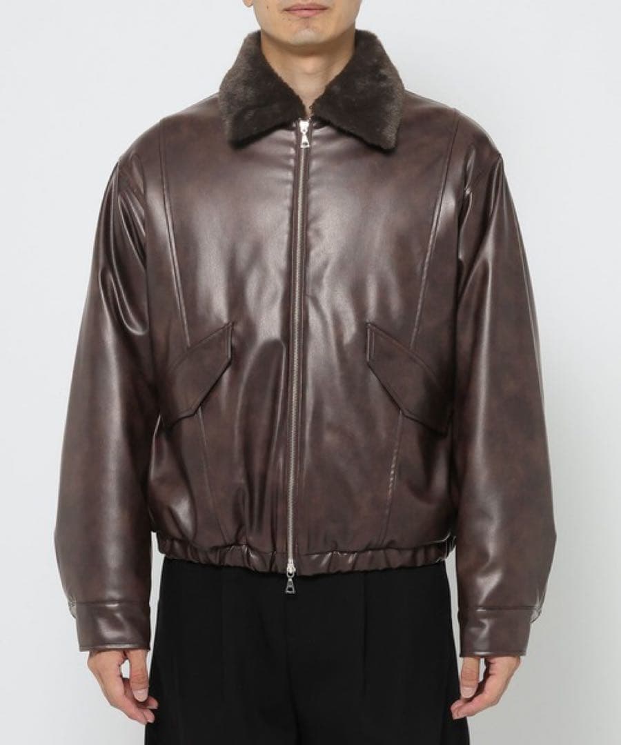 エアサーマルエリファーレザーブルゾン ブラウン レザー ジャケット ファー襟