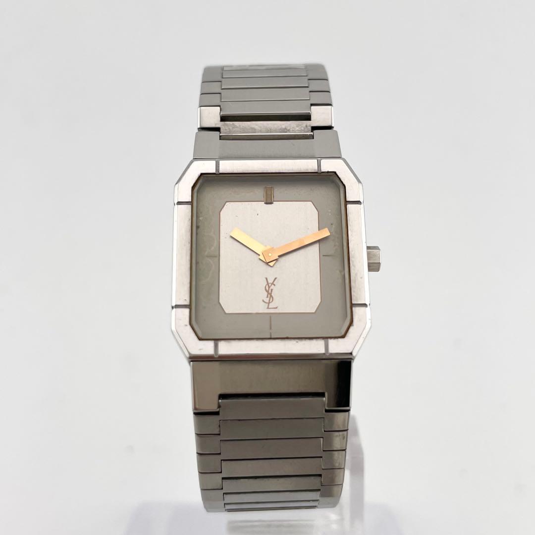 【稼働/新品電池】イヴサンローラン　スクエア　腕時計　クォーツ　シルバー