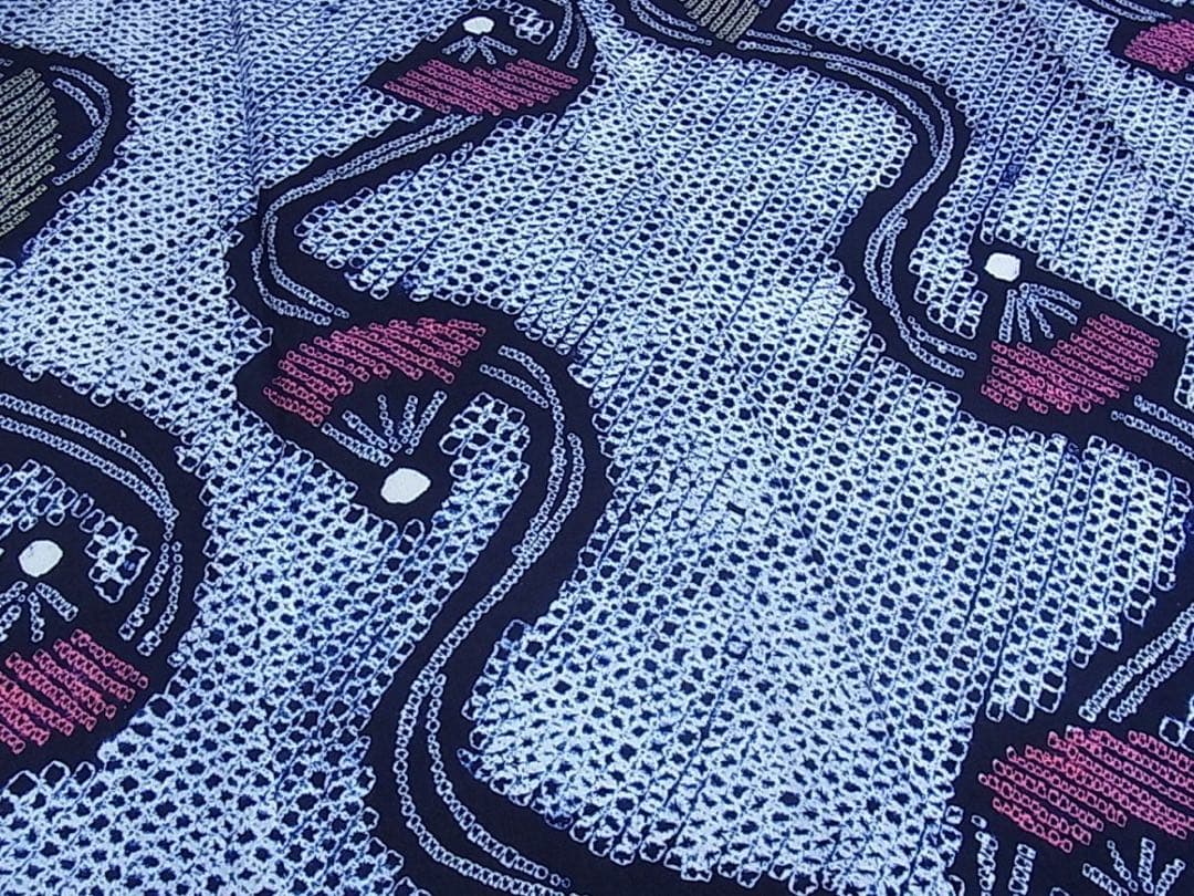 有松絞り　浴衣　トールサイズ　三浦絞り　扇子　　　　　紺地　有松鳴海絞り