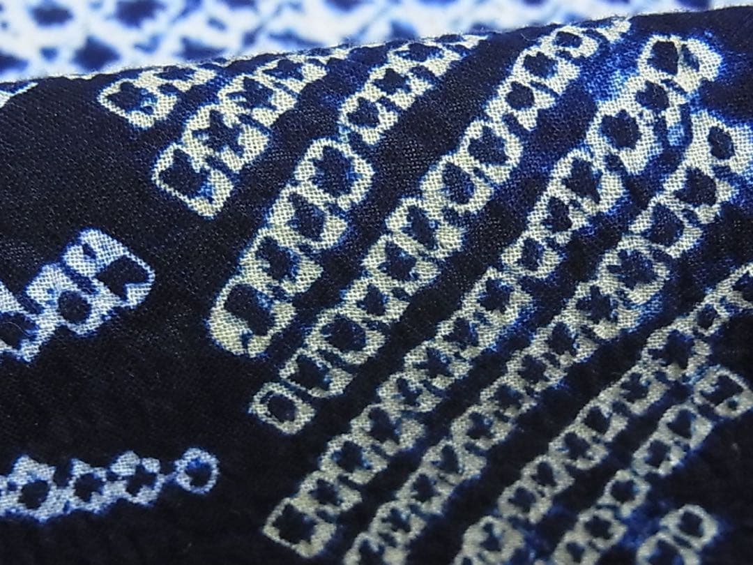 有松絞り　浴衣　トールサイズ　三浦絞り　扇子　　　　　紺地　有松鳴海絞り