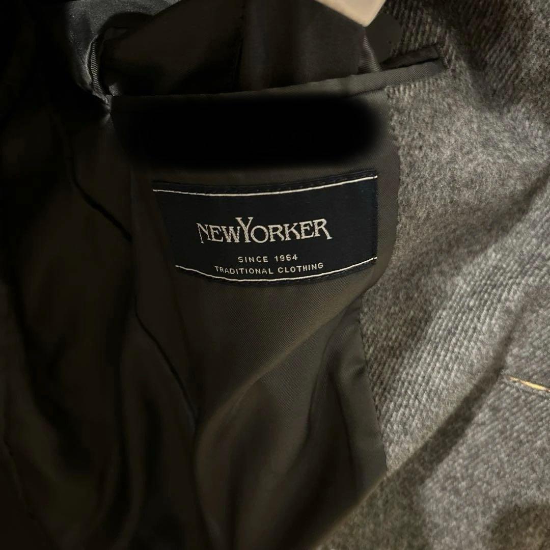 定価8万程　美品　ニューヨーカー　カシミヤ スタンドカラー　ロングコート 牛革
