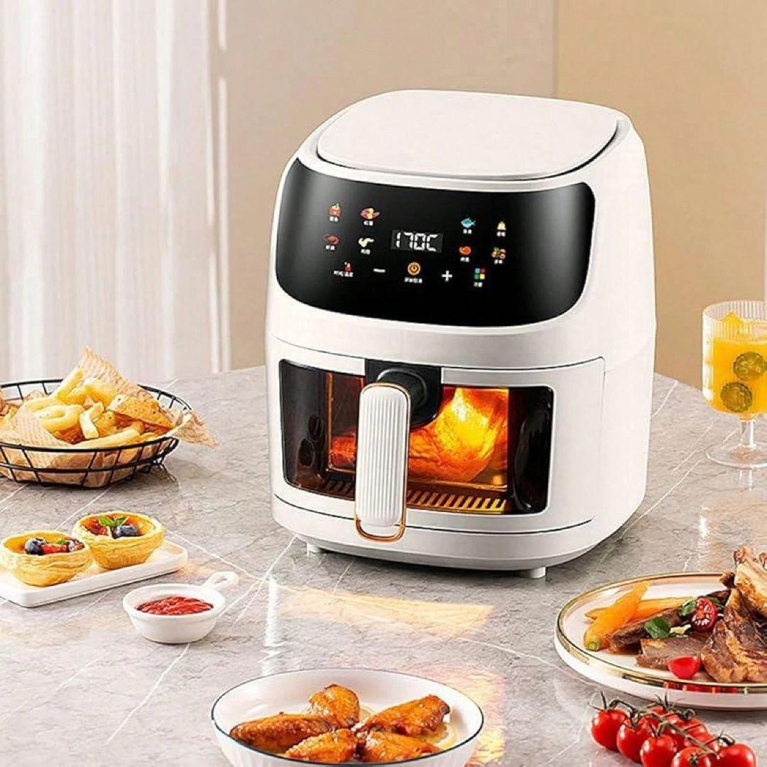 エアフライヤー 8L LED タッチ オイルフリー 360° 熱風 静音 窓付き