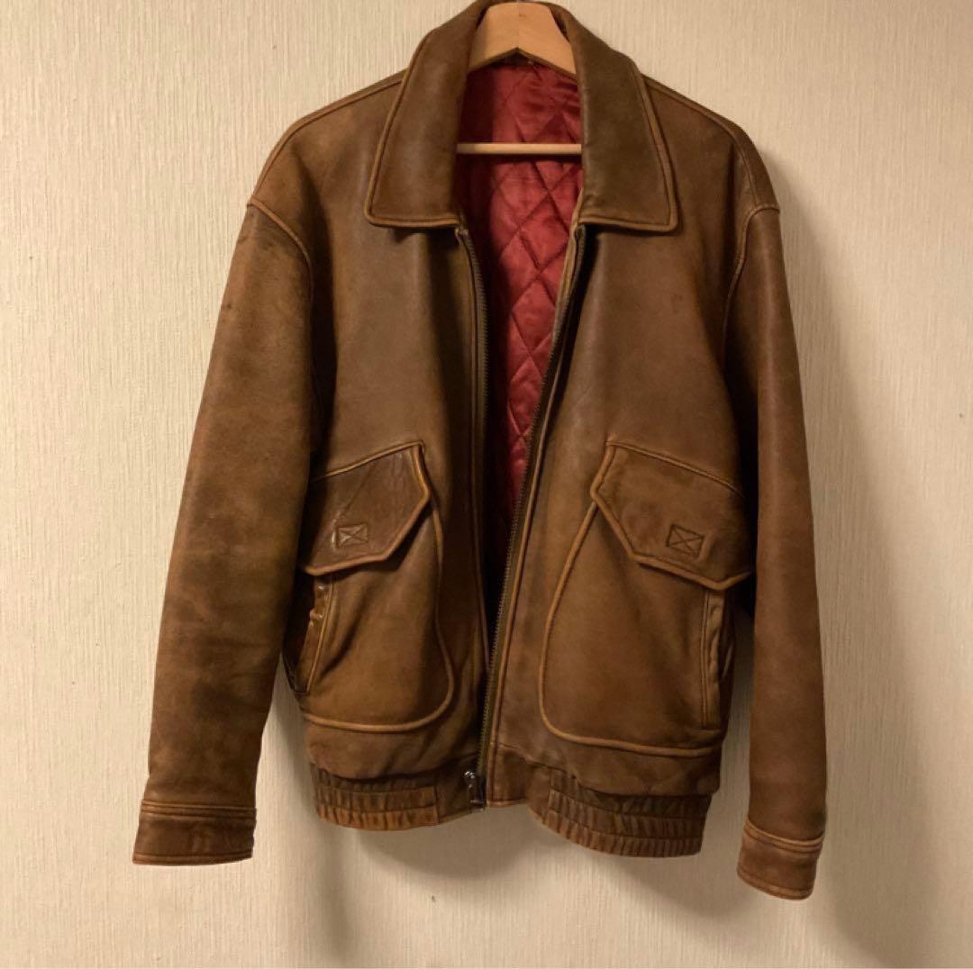 90's　レザージャケット　ラムレザー　短丈　ブラウン　ヴィンテージ