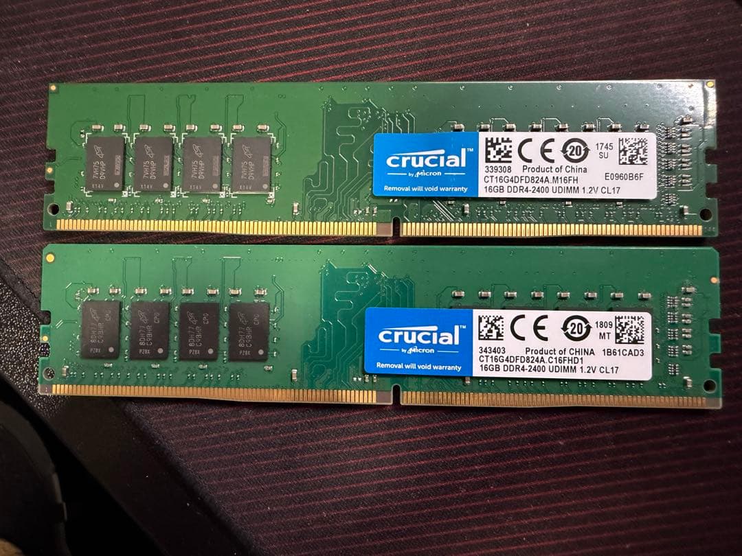 crucial 16GB DDR4 2400MHz メモリ 2枚セット 32GB