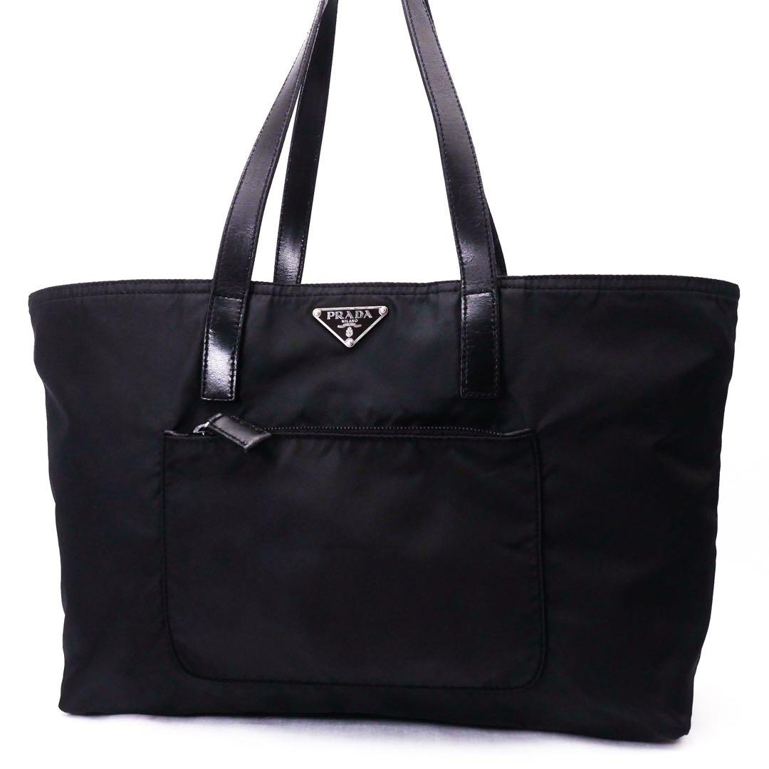 超美品 PRADA プラダ バッグ トートバッグ レザー ナイロン 黒