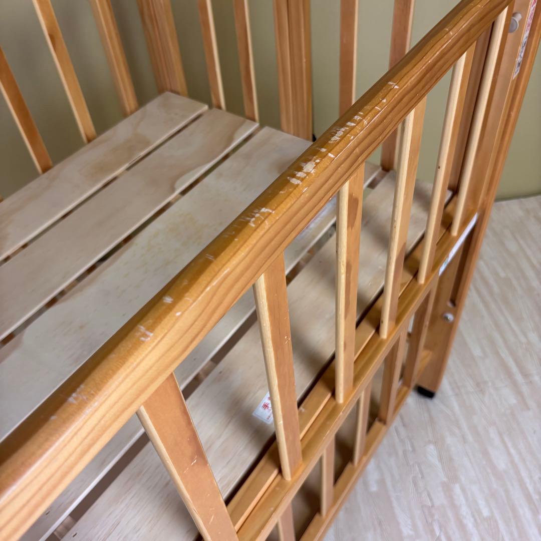 ☆除菌清掃済☆　大和屋　パタン　折りたたみミニベビーベッド　すのこ　ナチュラル