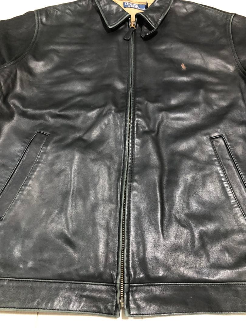 【美品L】ラルフローレン　レザージャケット　BLACK スイングトップ