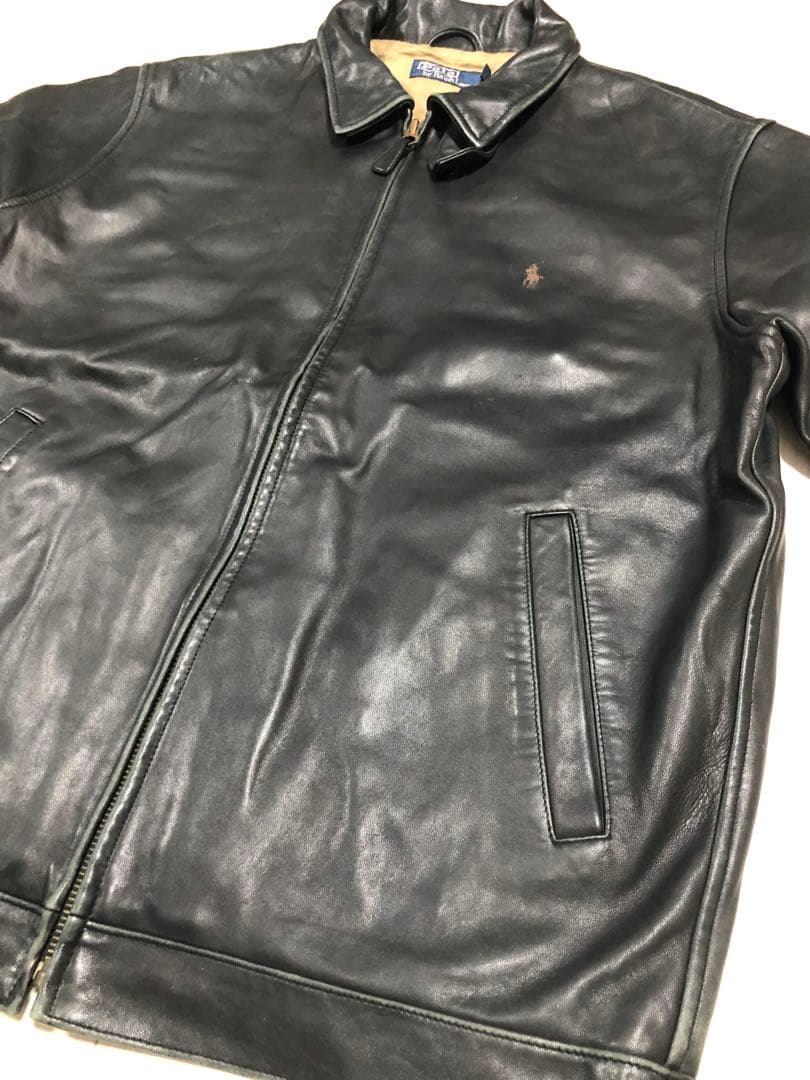 【美品L】ラルフローレン　レザージャケット　BLACK スイングトップ
