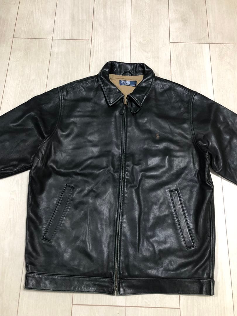 【美品L】ラルフローレン　レザージャケット　BLACK スイングトップ