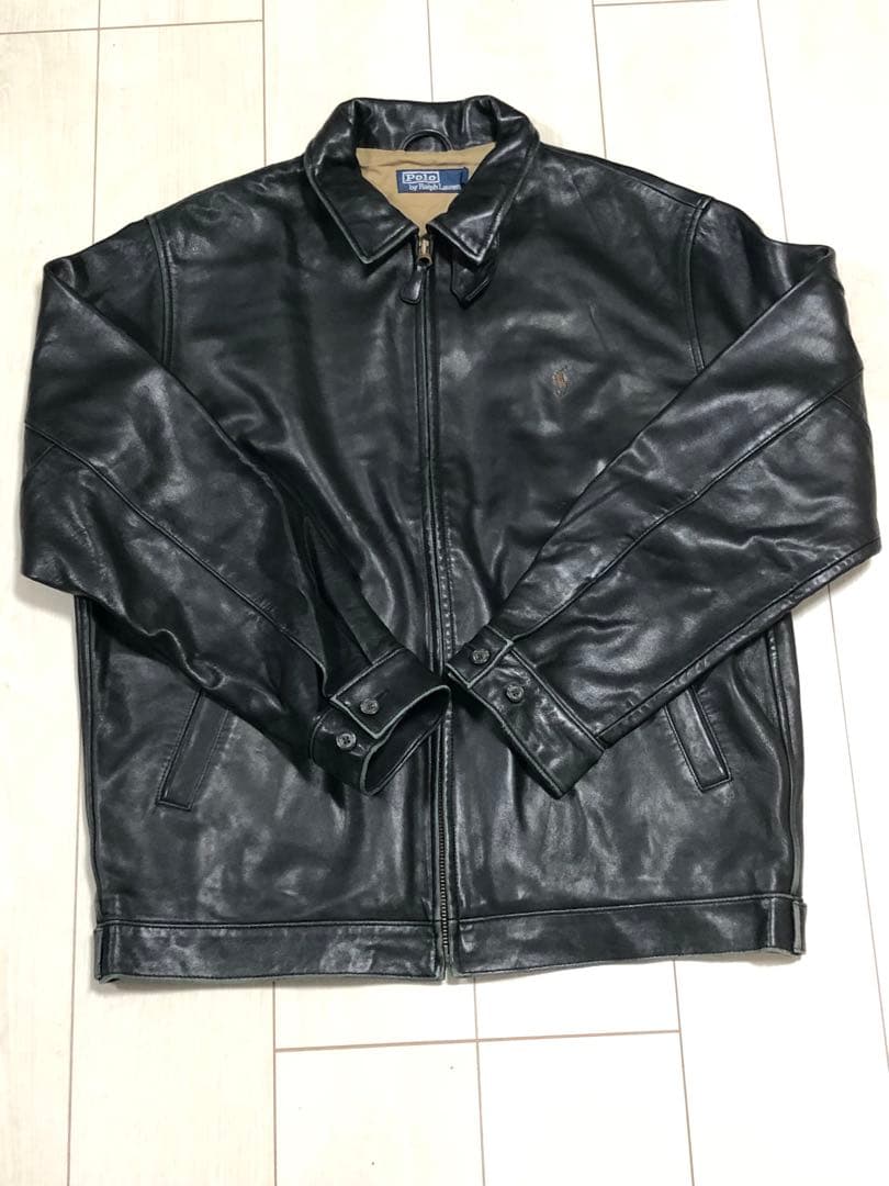 【美品L】ラルフローレン　レザージャケット　BLACK スイングトップ