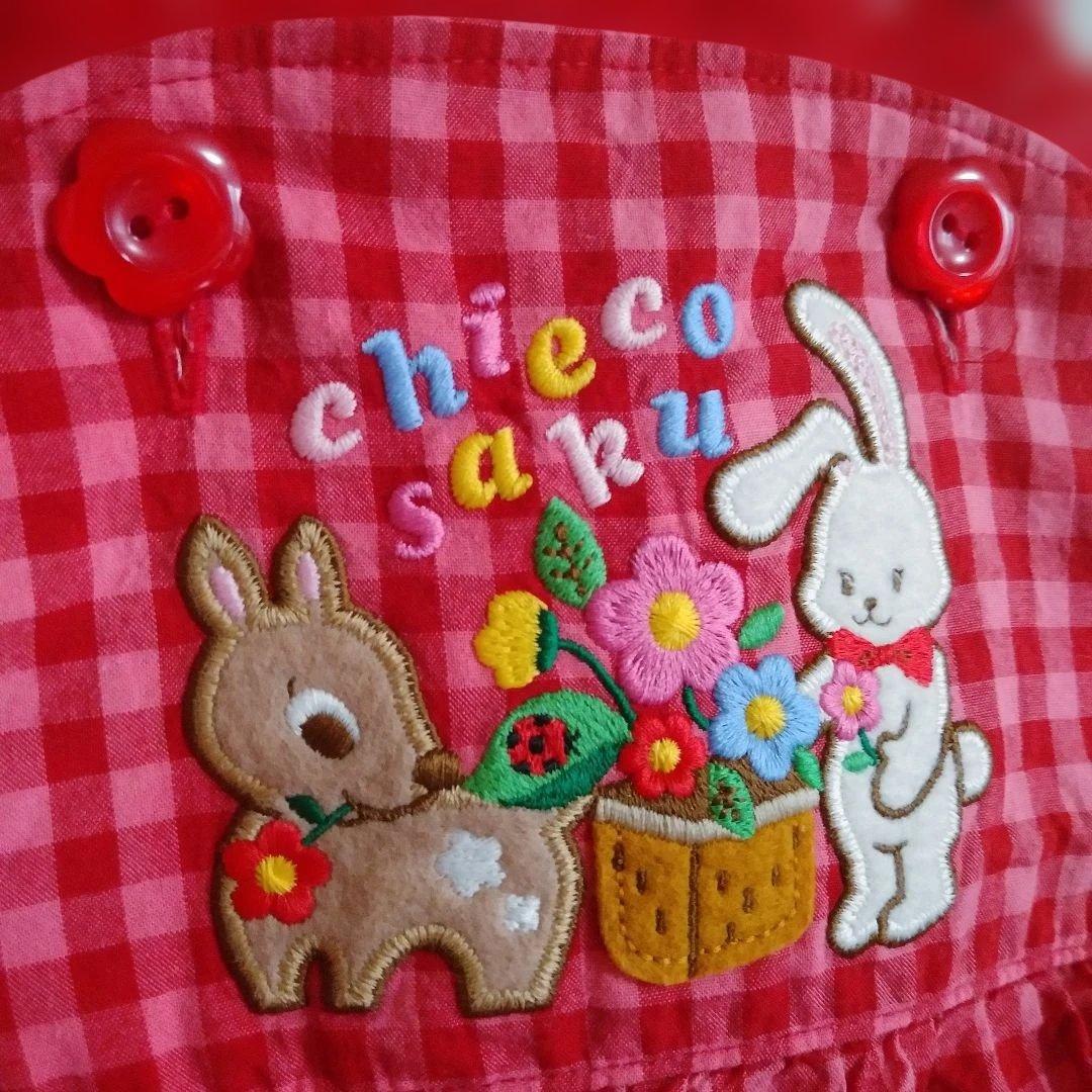 1-2回着用ミキハウスチエコサク赤いギンガムチェックワンピース 95cm以下