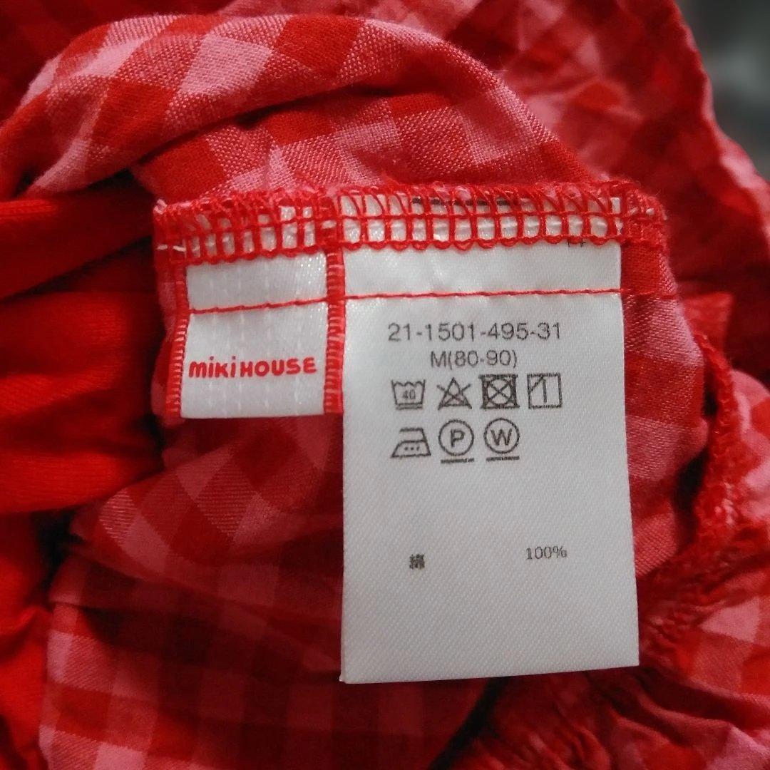 1-2回着用ミキハウスチエコサク赤いギンガムチェックワンピース 95cm以下