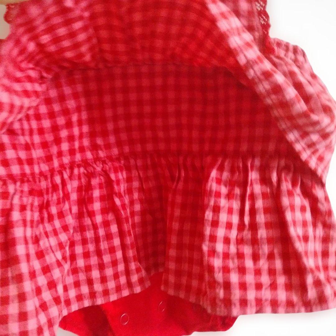1-2回着用ミキハウスチエコサク赤いギンガムチェックワンピース 95cm以下