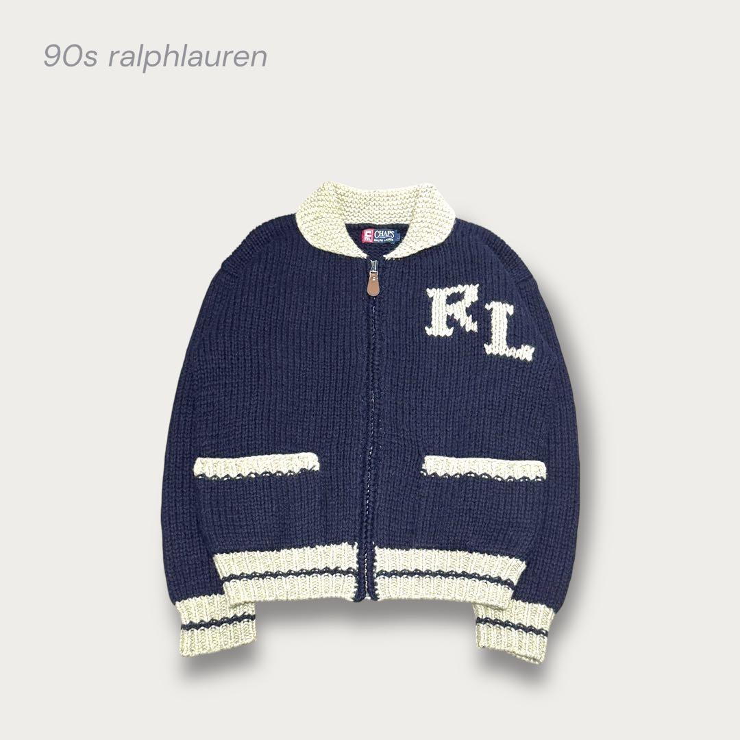 90s ラルフローレン カウチン ロゴ ニット wool アメカジ USA 美品
