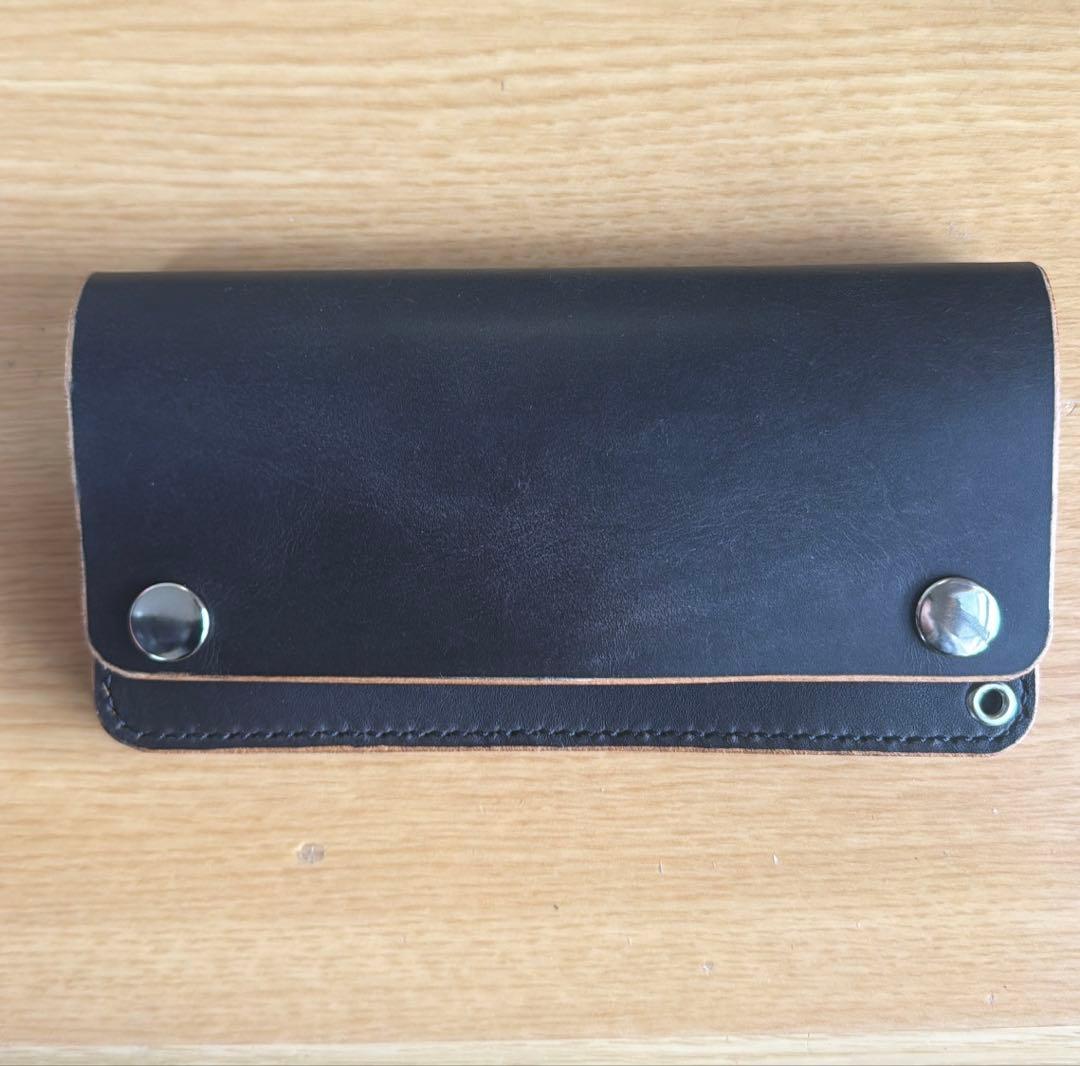 トラッカーウォレット　国産ヌメ革　3層　総手縫い　茶芯　真鍮金具