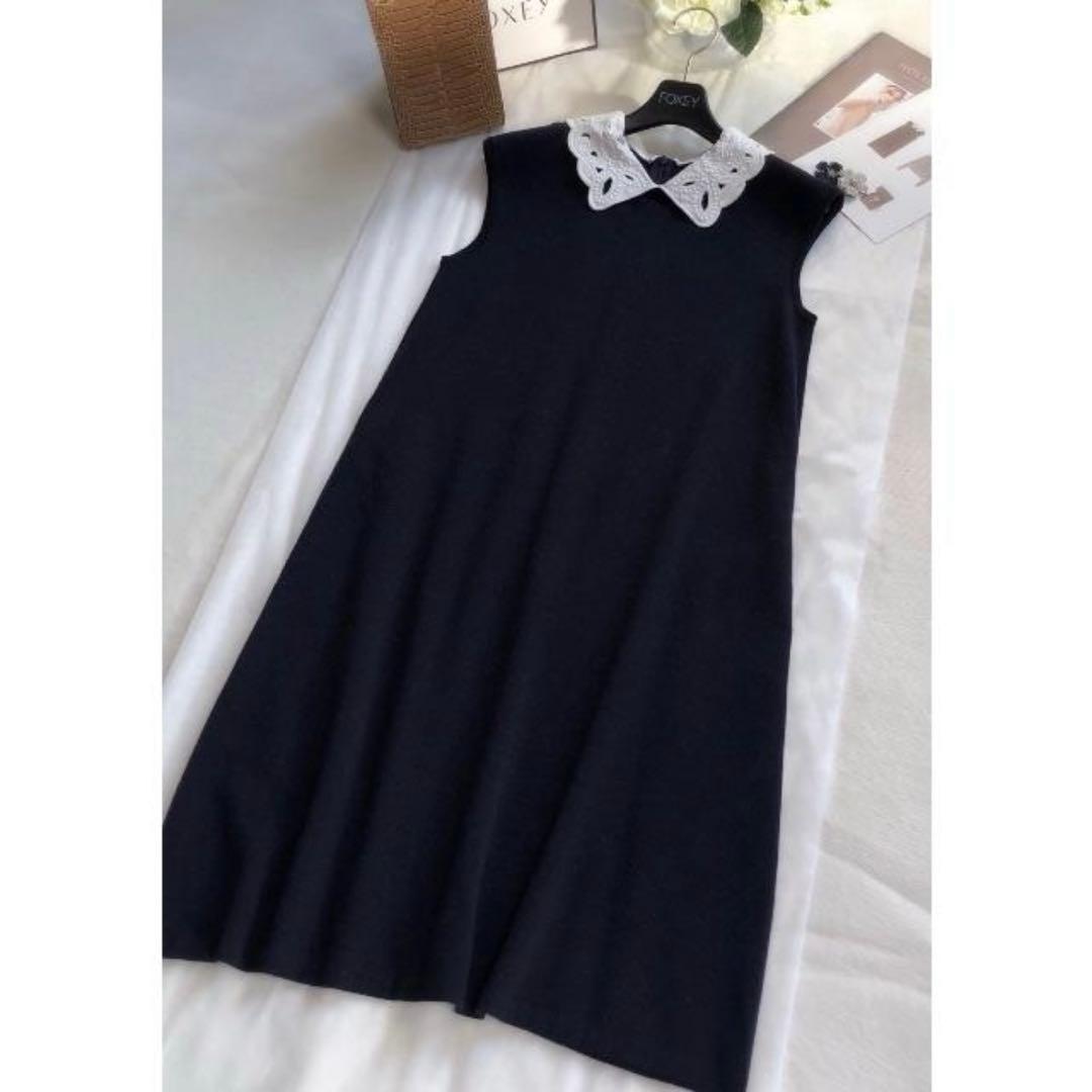 FOXEY ネイビー ノースリーブ ワンピース　38
